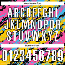 Load image into Gallery viewer, Custom Black Pink Sky Blue-Gold 3D Bowling Abstract Grunge Art Performance Polo Shirt