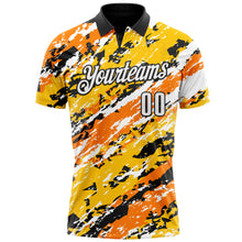 Load image into Gallery viewer, Custom Black Bay Orange-Gold 3D Bowling Abstract Grunge Art Performance Polo Shirt