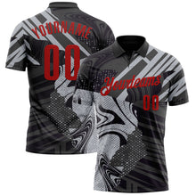 Load image into Gallery viewer, Custom Black Red-Gray 3D Bowling Abstract Grunge Art Performance Polo Shirt