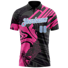 Load image into Gallery viewer, Custom Black Light Blue-Pink 3D Bowling Abstract Grunge Art Performance Polo Shirt