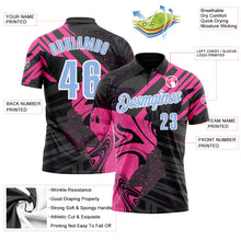 Load image into Gallery viewer, Custom Black Light Blue-Pink 3D Bowling Abstract Grunge Art Performance Polo Shirt