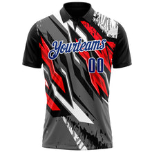 Load image into Gallery viewer, Custom Black Royal Gray-Red 3D Bowling Abstract Grunge Art Performance Polo Shirt