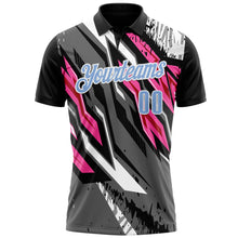Load image into Gallery viewer, Custom Black Light Blue Gray-Pink 3D Bowling Abstract Grunge Art Performance Polo Shirt