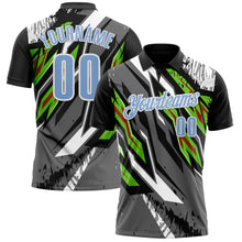 Load image into Gallery viewer, Custom Black Light Blue Gray Neon Green-Red 3D Bowling Abstract Grunge Art Performance Polo Shirt