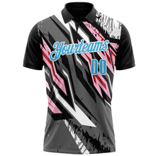 Load image into Gallery viewer, Custom Black Sky Blue Gray Light Pink-Red 3D Bowling Abstract Grunge Art Performance Polo Shirt