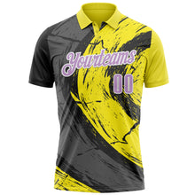 Load image into Gallery viewer, Custom Light Yellow Light Purple-Steel Gray 3D Bowling Splash Ink Performance Polo Shirt