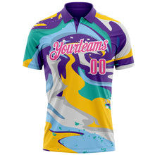 Load image into Gallery viewer, Custom Purple Pink Yellow-Aqua 3D Bowling Splash Ink Performance Polo Shirt