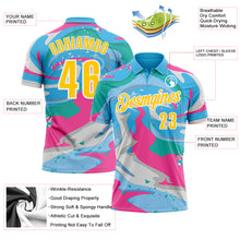 Load image into Gallery viewer, Custom Sky Blue Yellow Pink-Aqua 3D Bowling Splash Ink Performance Polo Shirt