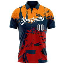 Load image into Gallery viewer, Custom Navy Bay Orange-Red 3D Bowling Splash Ink Performance Polo Shirt