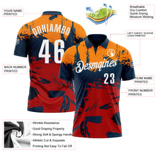 Load image into Gallery viewer, Custom Navy Bay Orange-Red 3D Bowling Splash Ink Performance Polo Shirt