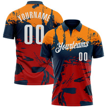 Load image into Gallery viewer, Custom Navy Bay Orange-Red 3D Bowling Splash Ink Performance Polo Shirt