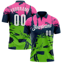 Load image into Gallery viewer, Custom Navy Pink-Aurora Green 3D Bowling Splash Ink Performance Polo Shirt