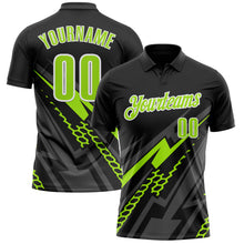 Load image into Gallery viewer, Custom Black Neon Green-White 3D Bowling Geometric Shape Performance Polo Shirt