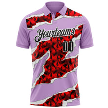Load image into Gallery viewer, Custom Light Purple Black-Red 3D Bowling Torn Paper Style Performance Polo Shirt