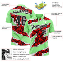 Load image into Gallery viewer, Custom Pea Green Black-Red 3D Bowling Torn Paper Style Performance Polo Shirt