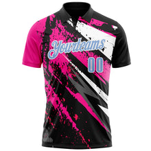 Load image into Gallery viewer, Custom Black Light Blue-Pink 3D Bowling Splash Ink Performance Polo Shirt