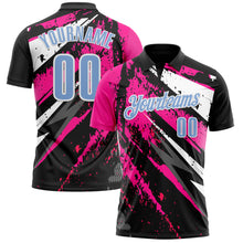 Load image into Gallery viewer, Custom Black Light Blue-Pink 3D Bowling Splash Ink Performance Polo Shirt