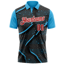 Load image into Gallery viewer, Custom Black Red-Sky Blue 3D Bowling Dot Performance Polo Shirt