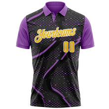 Load image into Gallery viewer, Custom Black Yellow-Medium Purple 3D Bowling Dot Performance Polo Shirt