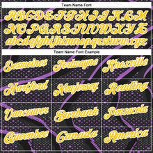Load image into Gallery viewer, Custom Black Yellow-Medium Purple 3D Bowling Dot Performance Polo Shirt