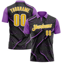 Load image into Gallery viewer, Custom Black Yellow-Medium Purple 3D Bowling Dot Performance Polo Shirt