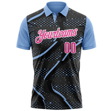 Load image into Gallery viewer, Custom Black Pink-Light Blue 3D Bowling Dot Performance Polo Shirt