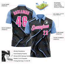 Load image into Gallery viewer, Custom Black Pink-Light Blue 3D Bowling Dot Performance Polo Shirt