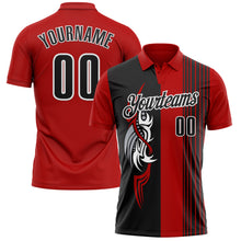 Load image into Gallery viewer, Custom Red Black-White 3D Bowling Tattoos Performance Polo Shirt