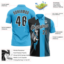 Load image into Gallery viewer, Custom Sky Blue Black-White 3D Bowling Tattoos Performance Polo Shirt
