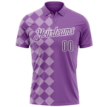 Load image into Gallery viewer, Custom Medium Purple Light Purple-White 3D Bowling Geometric Square Shape Performance Polo Shirt