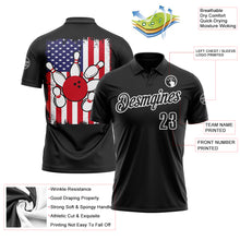 Load image into Gallery viewer, Custom Black White 3D Bowling American Flag Performance Polo Shirt