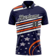 Load image into Gallery viewer, Custom Navy Black-White 3D Bowling Star Performance Polo Shirt