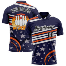 Load image into Gallery viewer, Custom Navy Black-White 3D Bowling Star Performance Polo Shirt