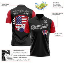 Load image into Gallery viewer, Custom Black White 3D Bowling American Flag Performance Polo Shirt