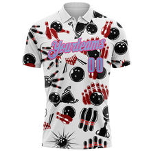 Load image into Gallery viewer, Custom White Light Blue-Pink 3D Bowling Performance Polo Shirt