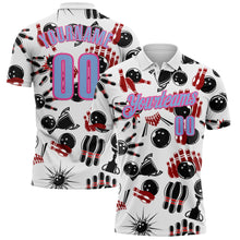 Load image into Gallery viewer, Custom White Light Blue-Pink 3D Bowling Performance Polo Shirt