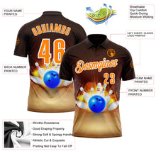 Load image into Gallery viewer, Custom Brown Bay Orange-White 3D Bowling Performance Polo Shirt