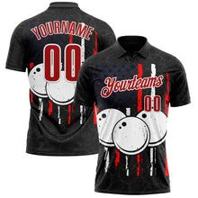 Load image into Gallery viewer, Custom Black Red-White 3D Bowling Performance Polo Shirt