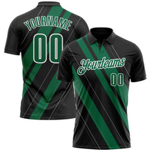 Load image into Gallery viewer, Custom Black Kelly Green-White 3D Bowling Line Shape Performance Polo Shirt