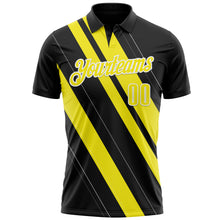 Load image into Gallery viewer, Custom Black Light Yellow-White 3D Bowling Line Shape Performance Polo Shirt