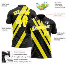 Load image into Gallery viewer, Custom Black Light Yellow-White 3D Bowling Line Shape Performance Polo Shirt