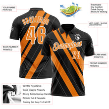 Load image into Gallery viewer, Custom Black Bay Orange-White 3D Bowling Line Shape Performance Polo Shirt