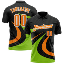 Load image into Gallery viewer, Custom Black Bay Orange-Neon Green 3D Bowling Geometric Shape Performance Polo Shirt