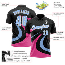 Load image into Gallery viewer, Custom Black Light Blue-Pink 3D Bowling Geometric Shape Performance Polo Shirt