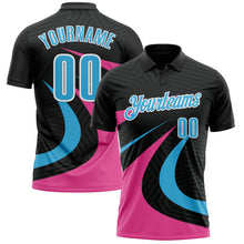 Load image into Gallery viewer, Custom Black Sky Blue-Pink 3D Bowling Geometric Shape Performance Polo Shirt