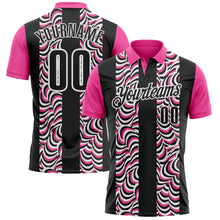 Load image into Gallery viewer, Custom Black Pink-White 3D Bowling Geometric Shape Performance Polo Shirt