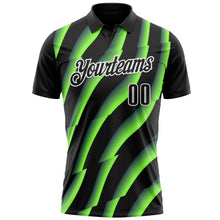 Load image into Gallery viewer, Custom Black Neon Green-White 3D Bowling Geometric Shape Performance Polo Shirt