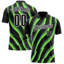 Load image into Gallery viewer, Custom Black Neon Green-White 3D Bowling Geometric Shape Performance Polo Shirt