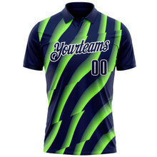 Load image into Gallery viewer, Custom Navy Neon Green-White 3D Bowling Geometric Shape Performance Polo Shirt