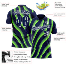 Load image into Gallery viewer, Custom Navy Neon Green-White 3D Bowling Geometric Shape Performance Polo Shirt